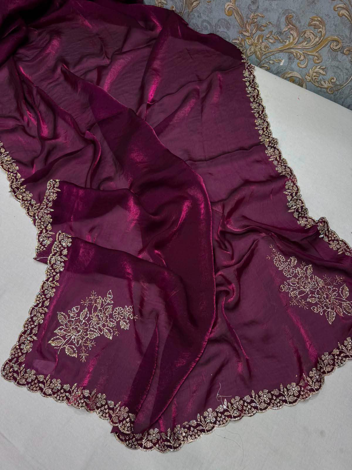 Premium Soft Chosmo Silk Printed Saree With Katdana & Diamond Work