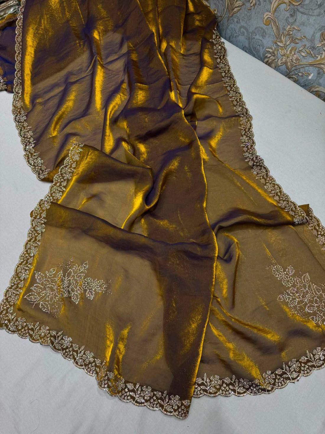 Premium Soft Chosmo Silk Printed Saree With Katdana & Diamond Work