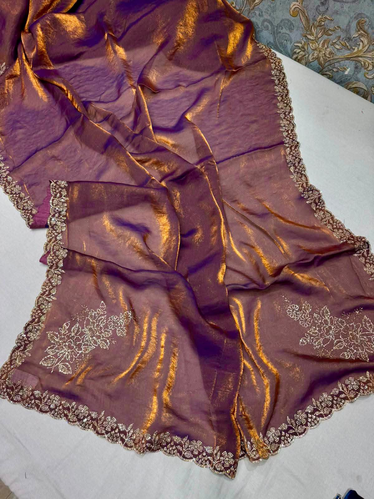 Premium Soft Chosmo Silk Printed Saree With Katdana & Diamond Work