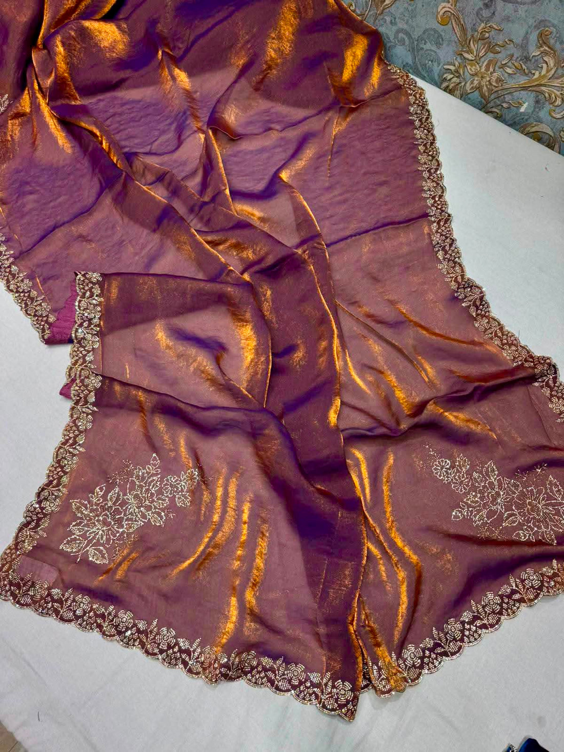 Premium Soft Chosmo Silk Printed Saree With Katdana & Diamond Work