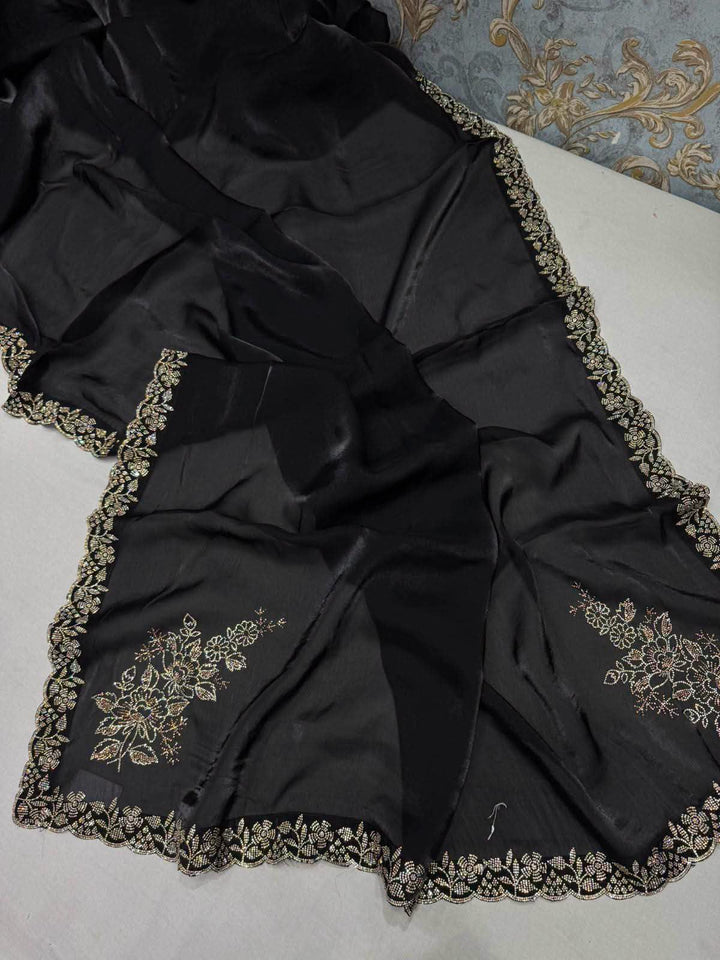 Premium Soft Chosmo Silk Printed Saree With Katdana & Diamond Work