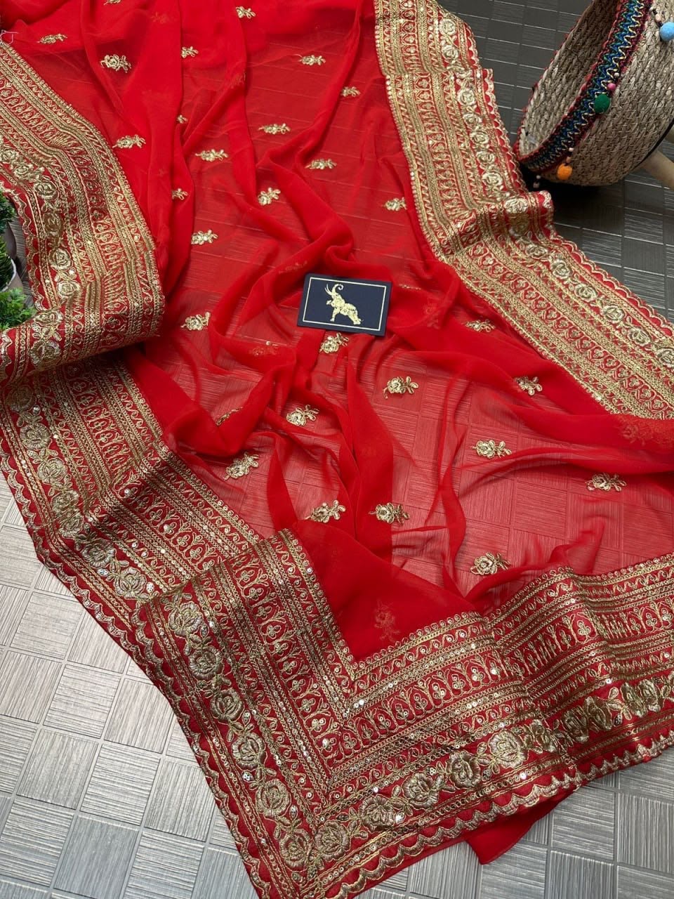 Premium Heavy Georgette Saree with Coding & Sequins Embroidery Work