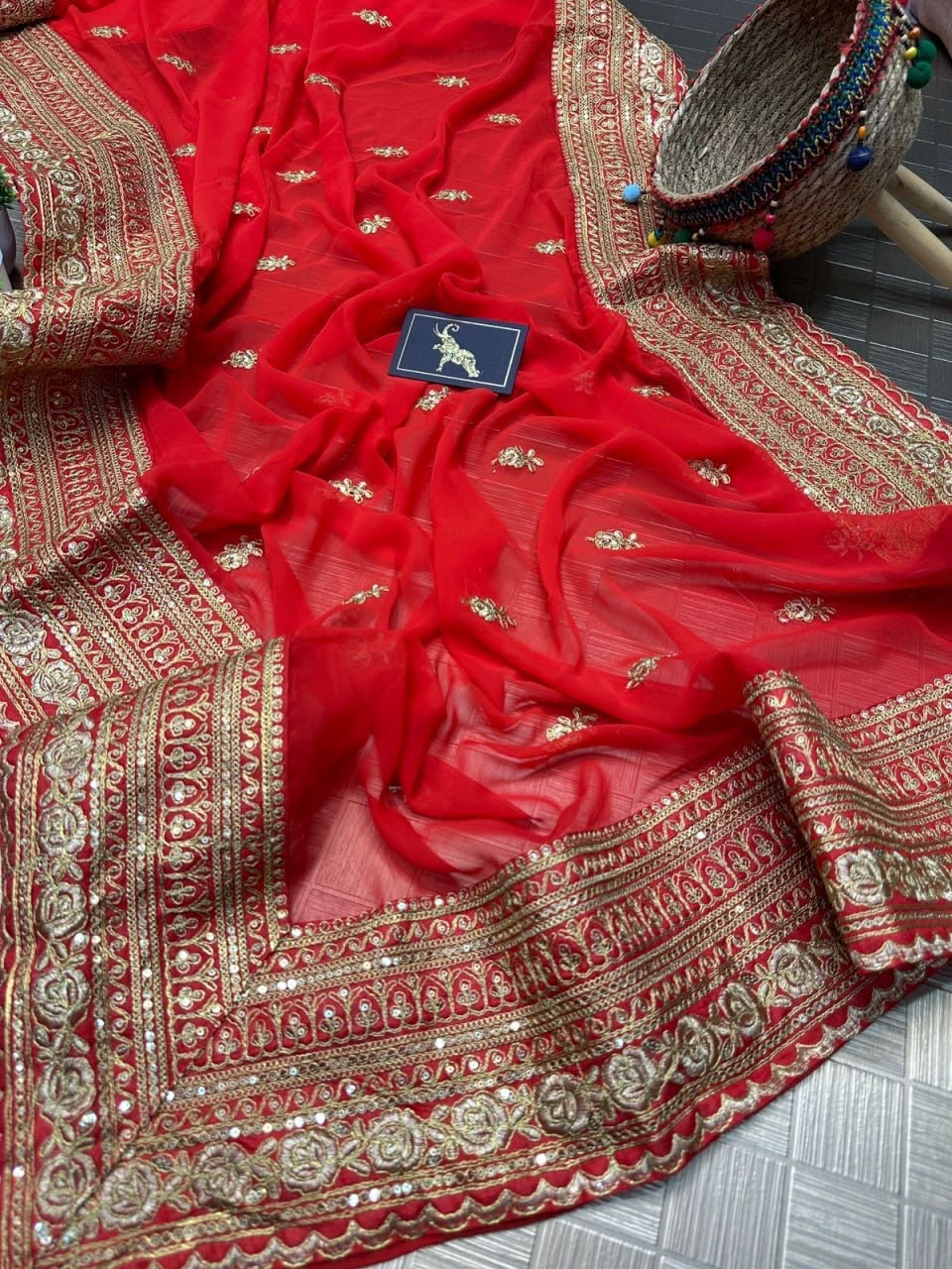 Premium Heavy Georgette Saree with Coding & Sequins Embroidery Work