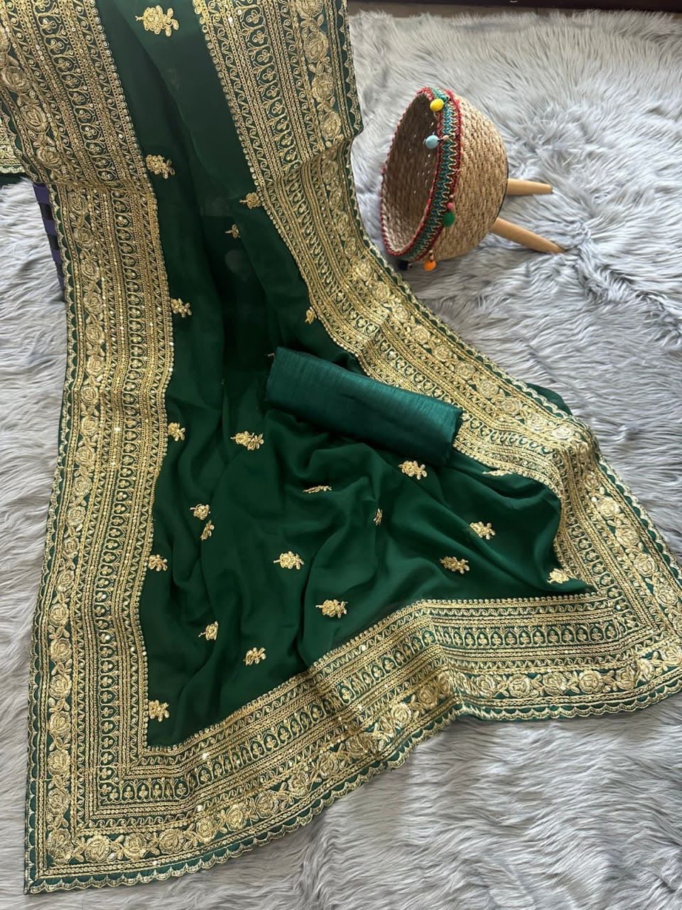 Premium Heavy Georgette Saree with Coding & Sequins Embroidery Work