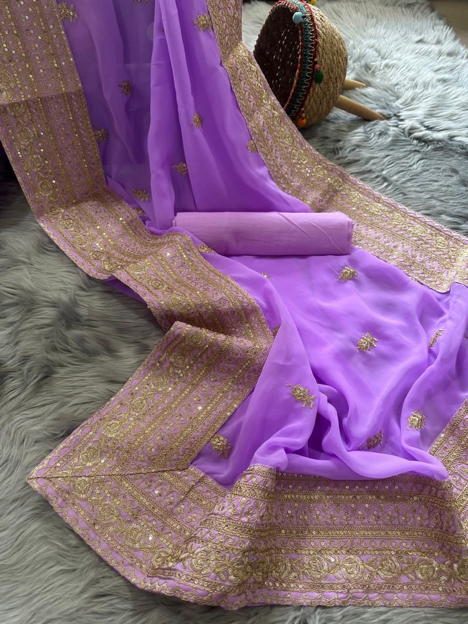 Premium Heavy Georgette Saree with Coding & Sequins Embroidery Work