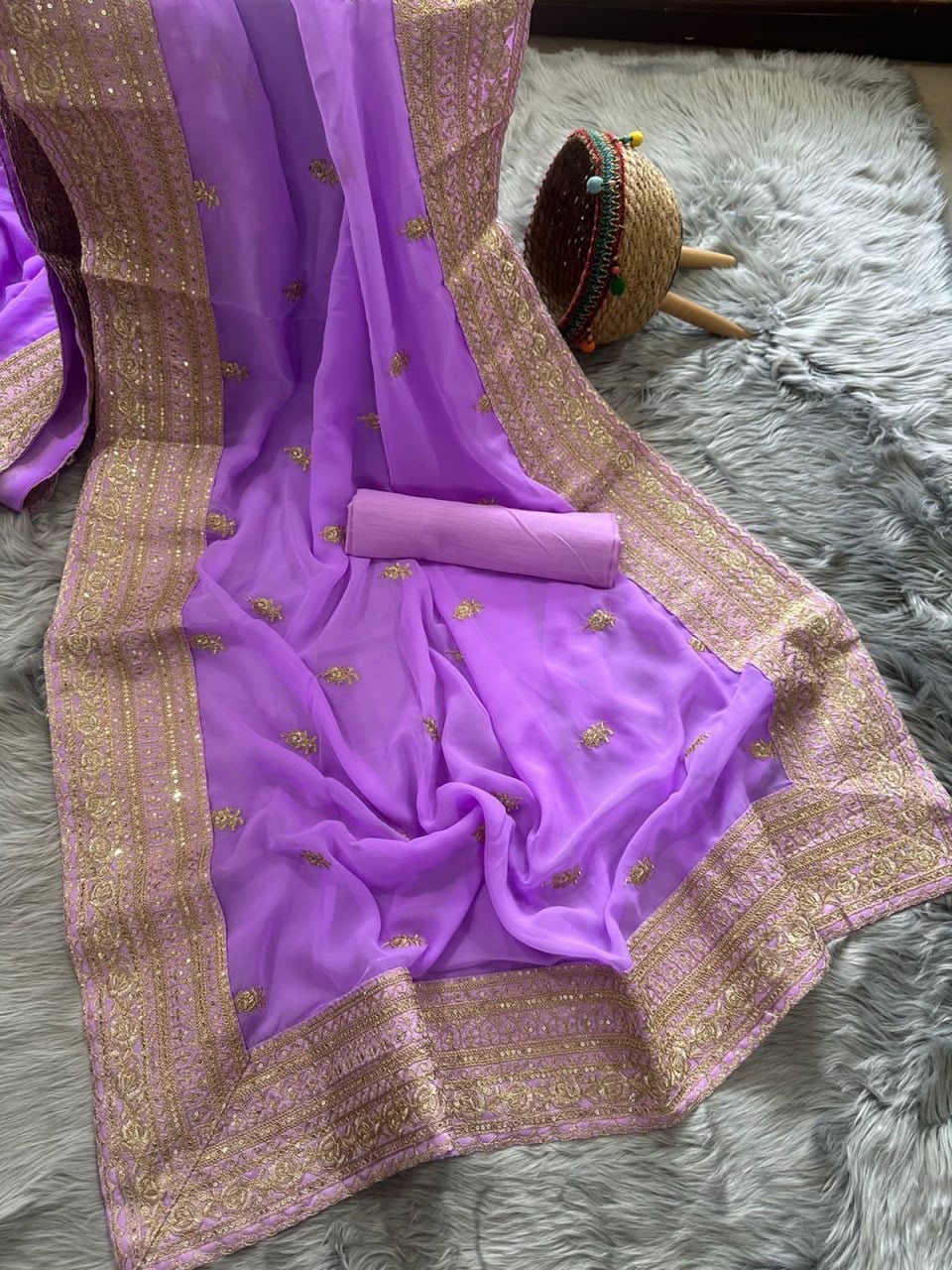 Premium Heavy Georgette Saree with Coding & Sequins Embroidery Work