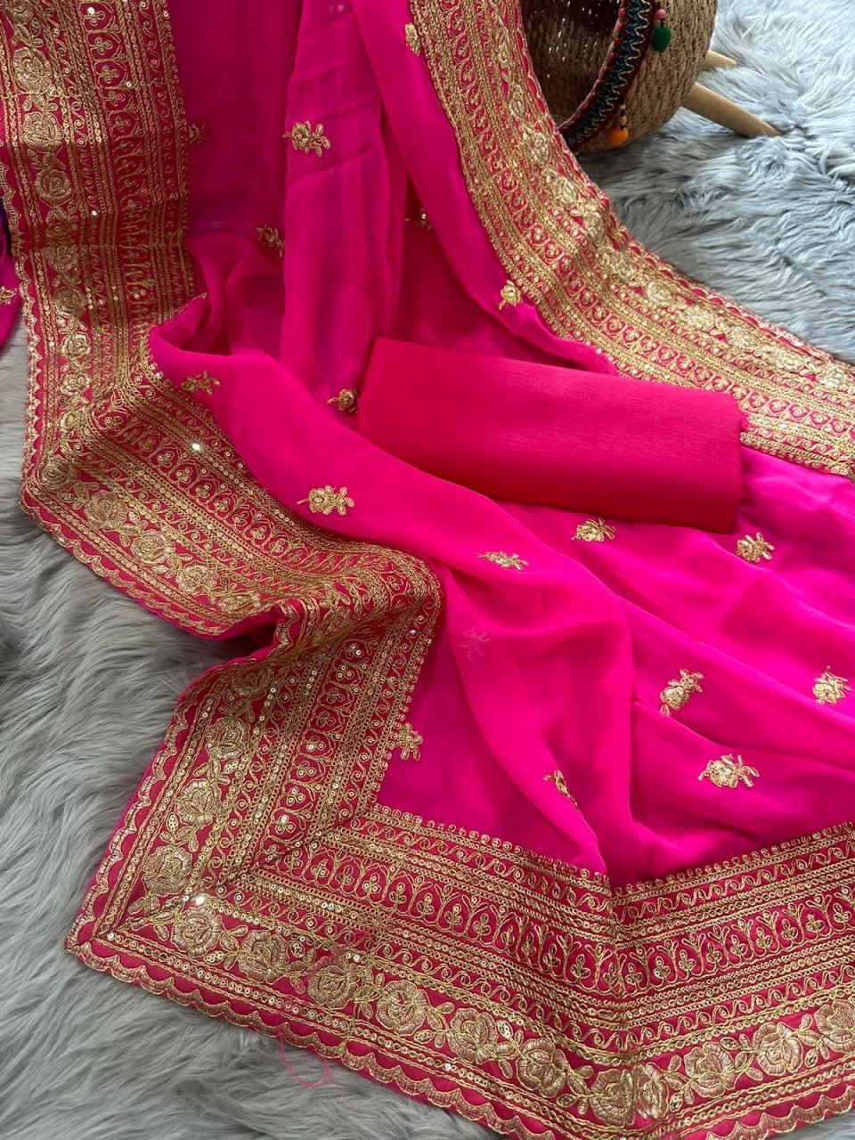 Premium Heavy Georgette Saree with Coding & Sequins Embroidery Work
