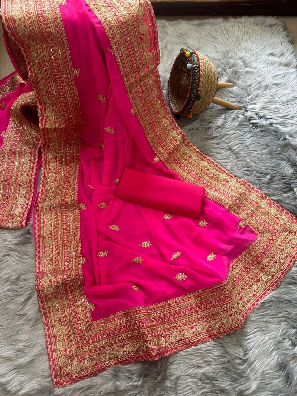 Premium Heavy Georgette Saree with Coding & Sequins Embroidery Work