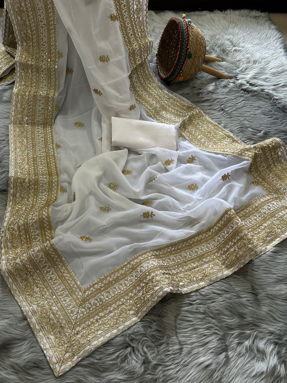Premium Heavy Georgette Saree with Coding & Sequins Embroidery Work