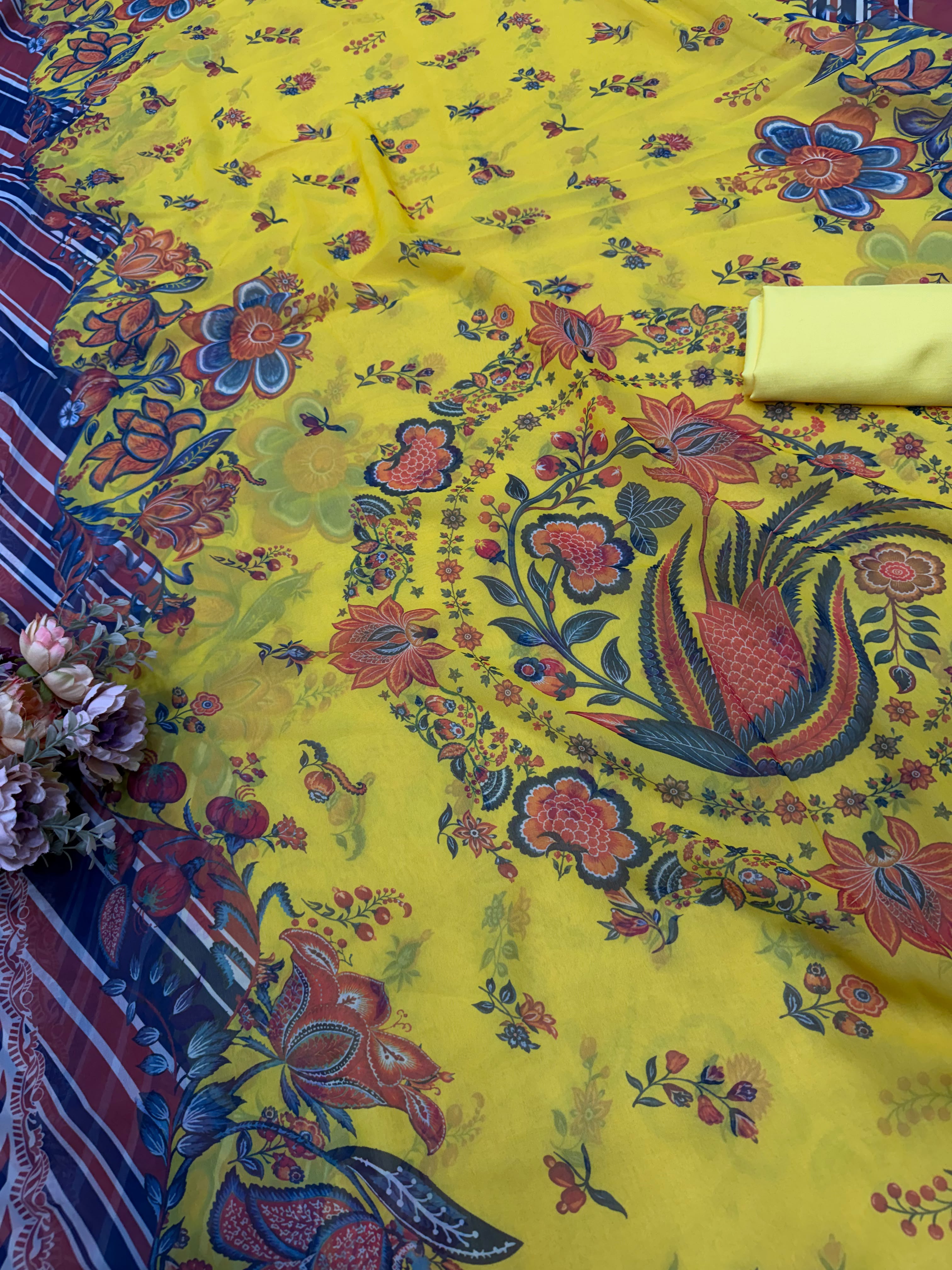 Premium Soft Fox Georgette Printed Saree With Fancy Lace Border