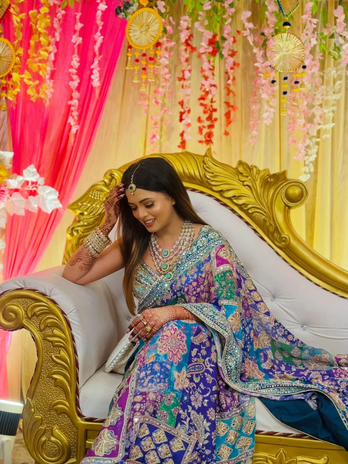 Designer Soft Chinnon Saree with Gold Zari & Real Mirror Work