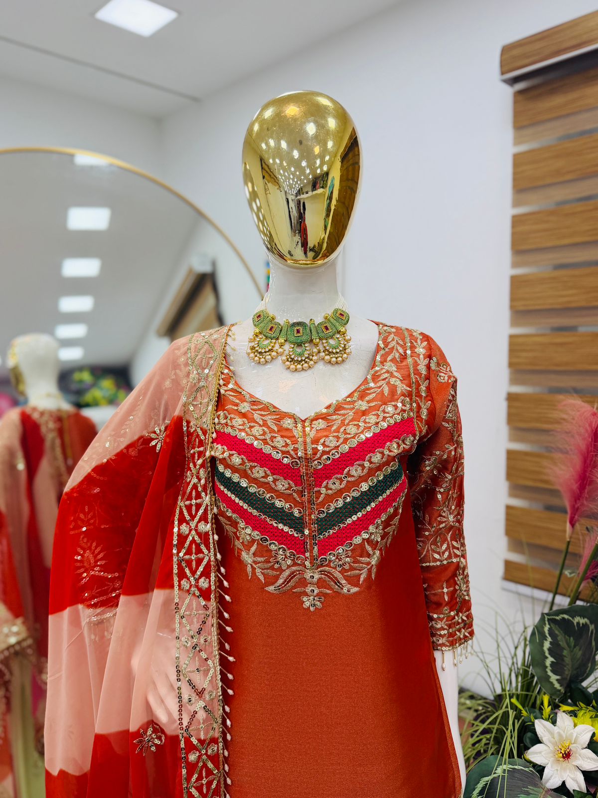 Premium top palazzo set, designed with heavy embroidery and sequins work