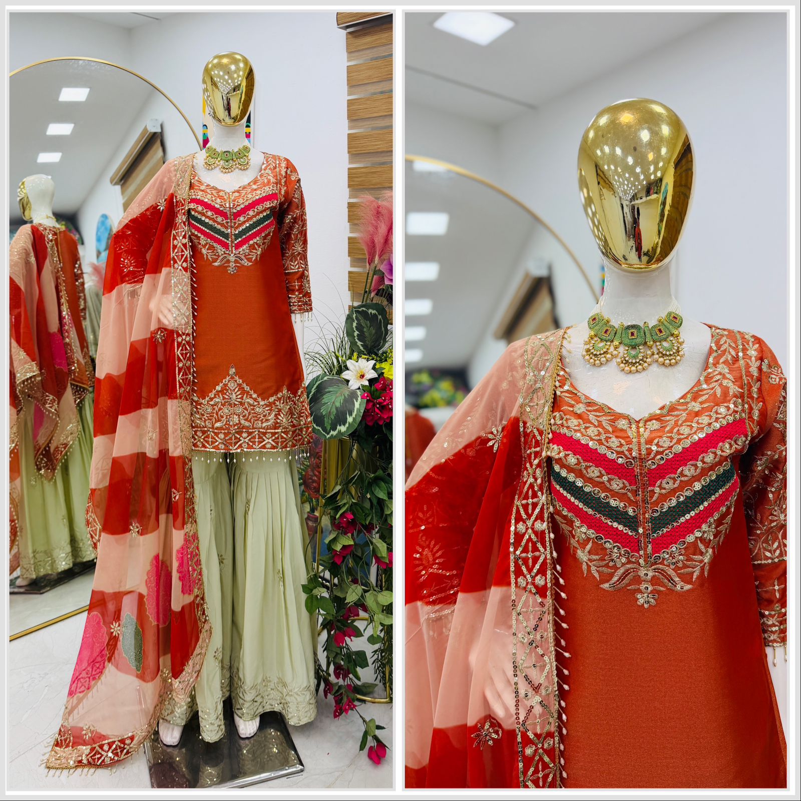 Premium top palazzo set, designed with heavy embroidery and sequins work