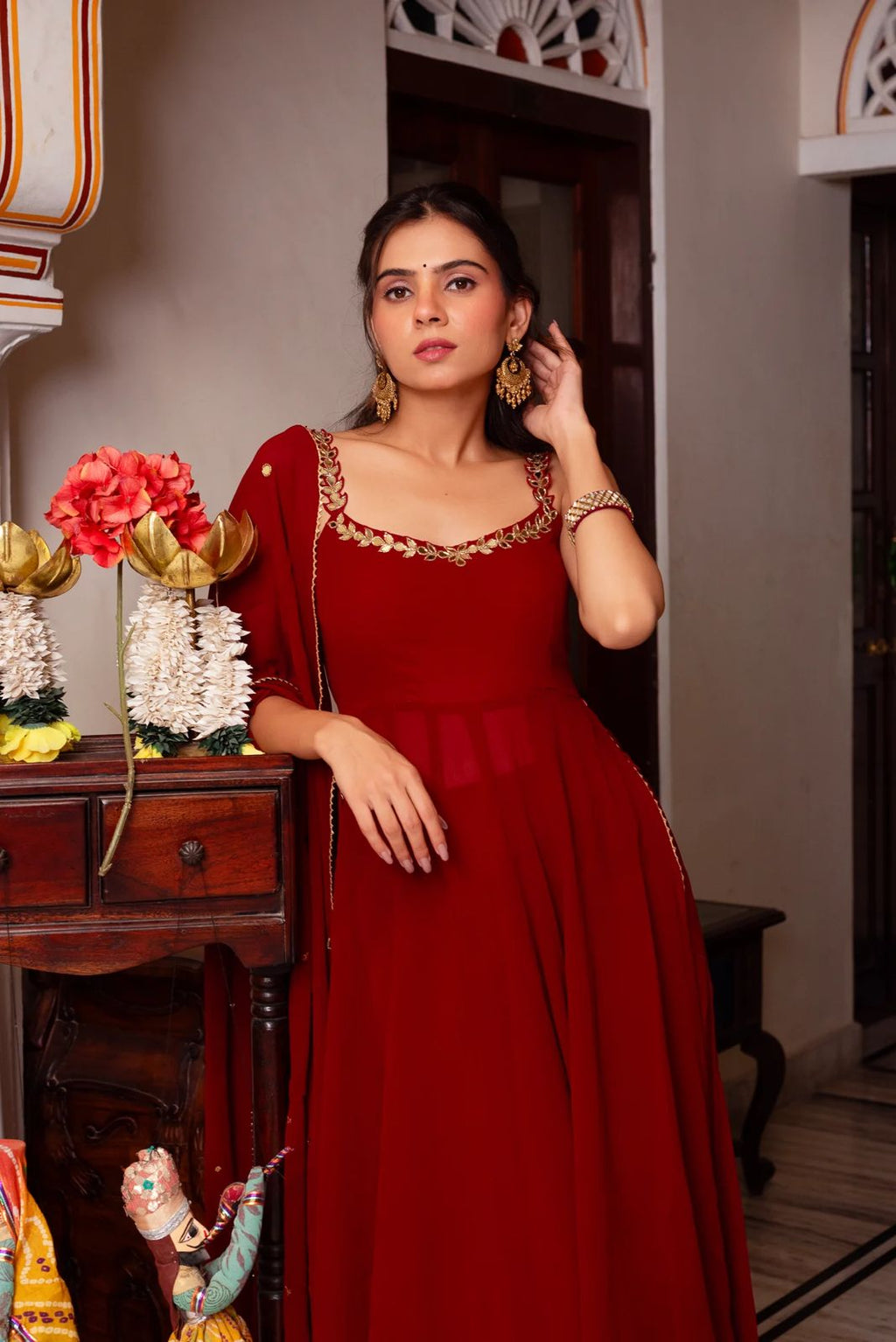 Designer Foux Georgette Top, Plazo & Dupatta Set with Real Mirror Work
