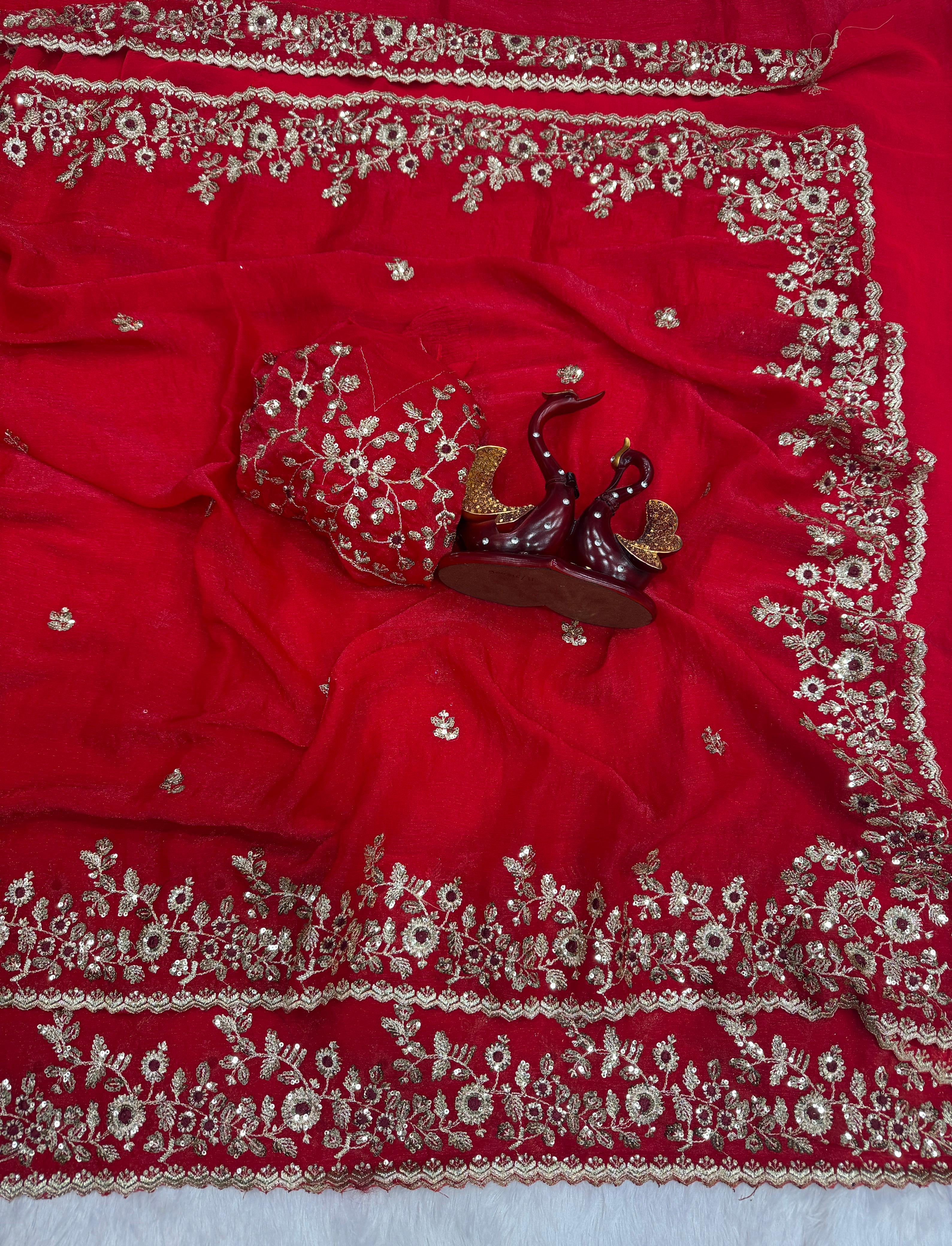 Fandy Chiffon Embroidery Work Saree
