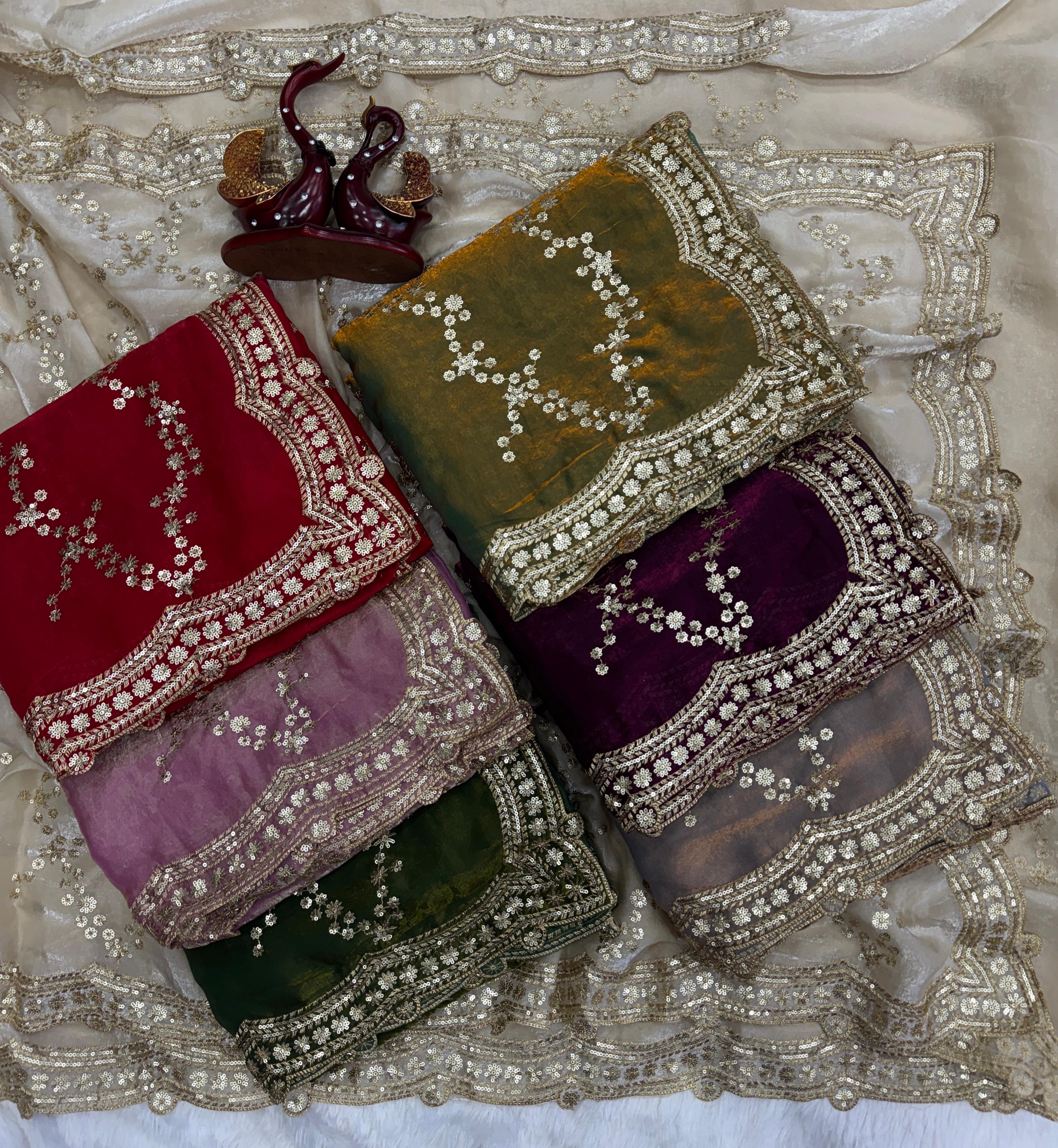 Elegant Soft Space Silk Saree with Sequins Embroidery & Matching Blouse