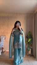 Premium Fendy Silk Kurta Plazo Set with Sequins Work & Designer Dupatta ✨
