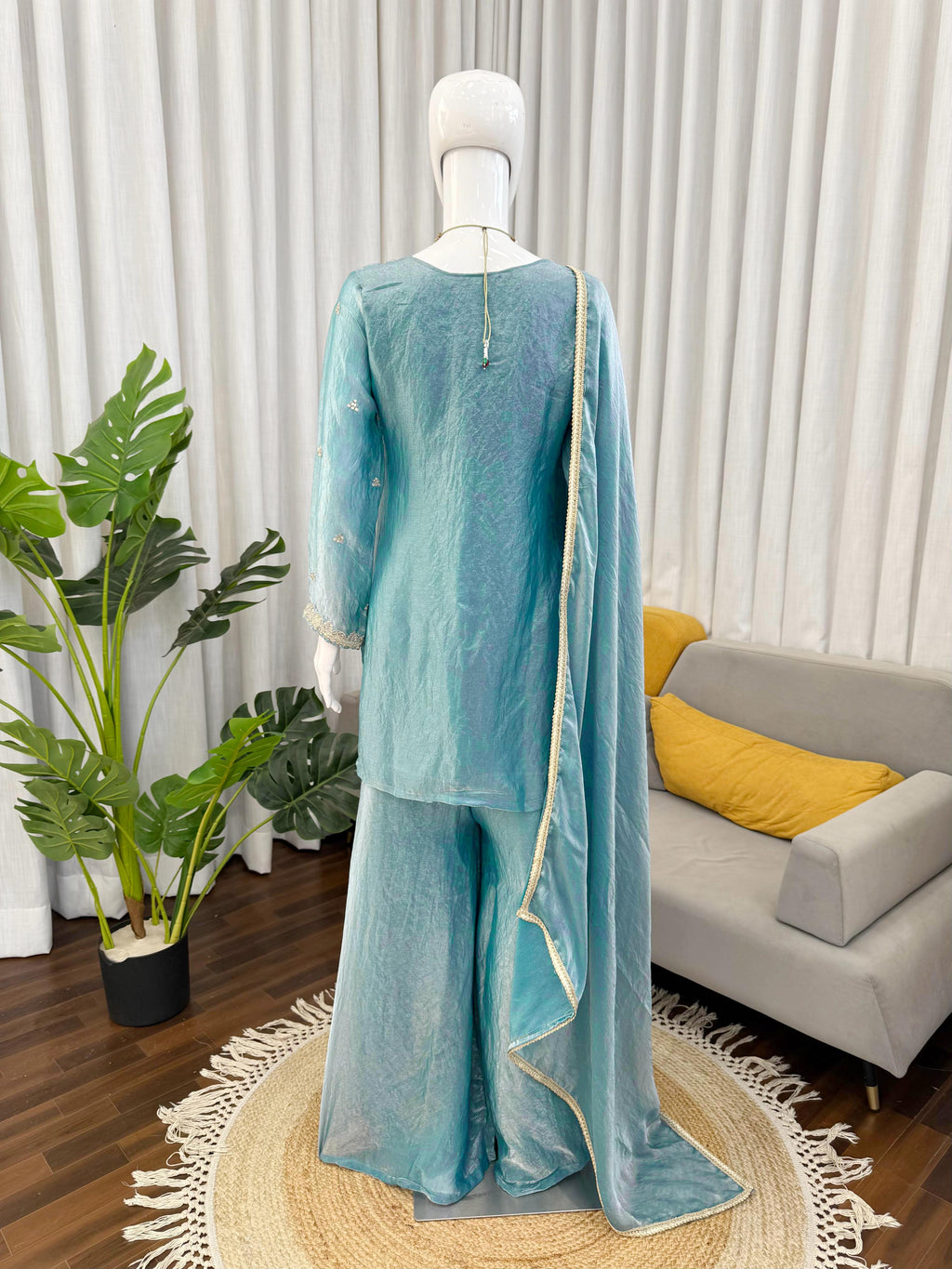 Premium Fendy Silk Kurta Plazo Set with Sequins Work & Designer Dupatta ✨