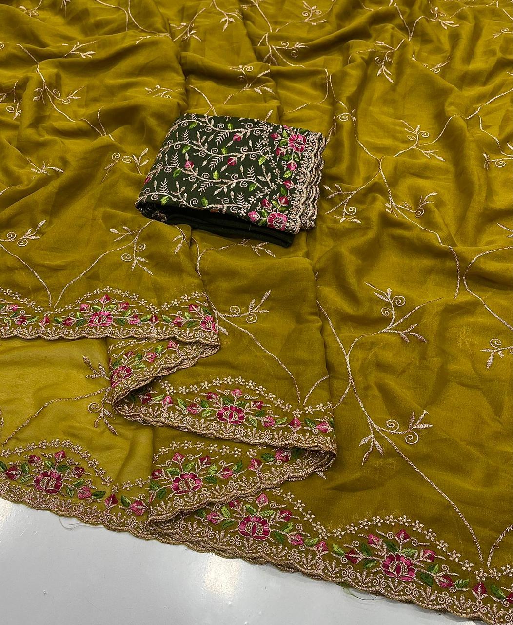 ✨🆕 Star Georgette Saree with Multi Embroidery Work 🆕✨