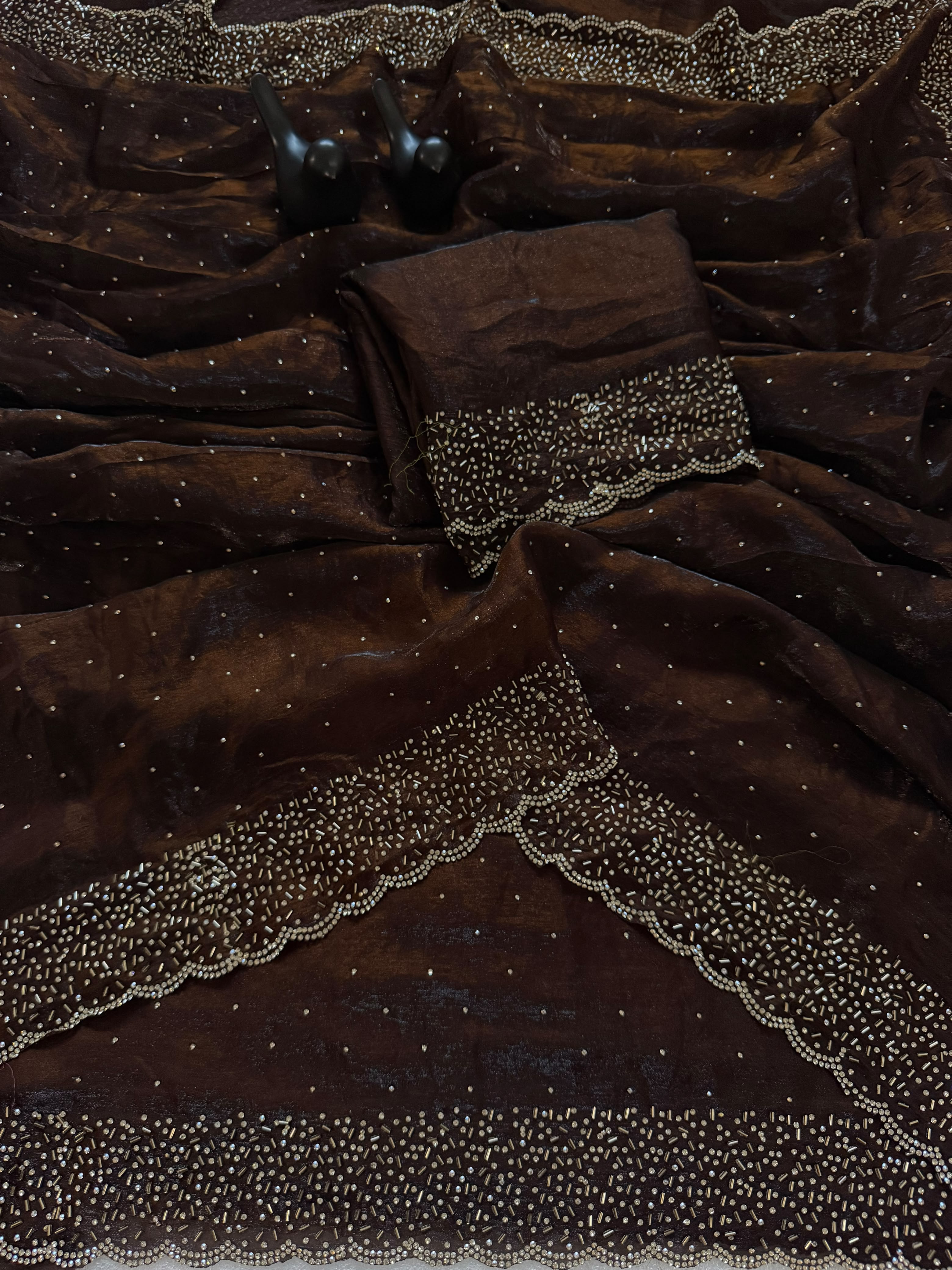 Premium Space Silk Maroon Jarkhan Heavy Diamond Work