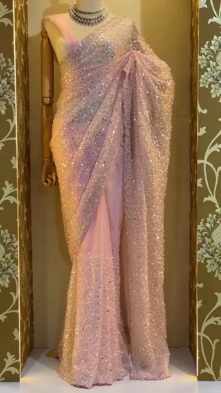 Graceful Wedding Wear – Soft Net Embroidered Saree