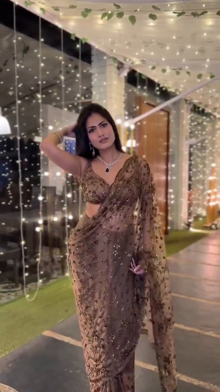 Premium Soft Net Designer Saree With Sequin & Zari Embroidery