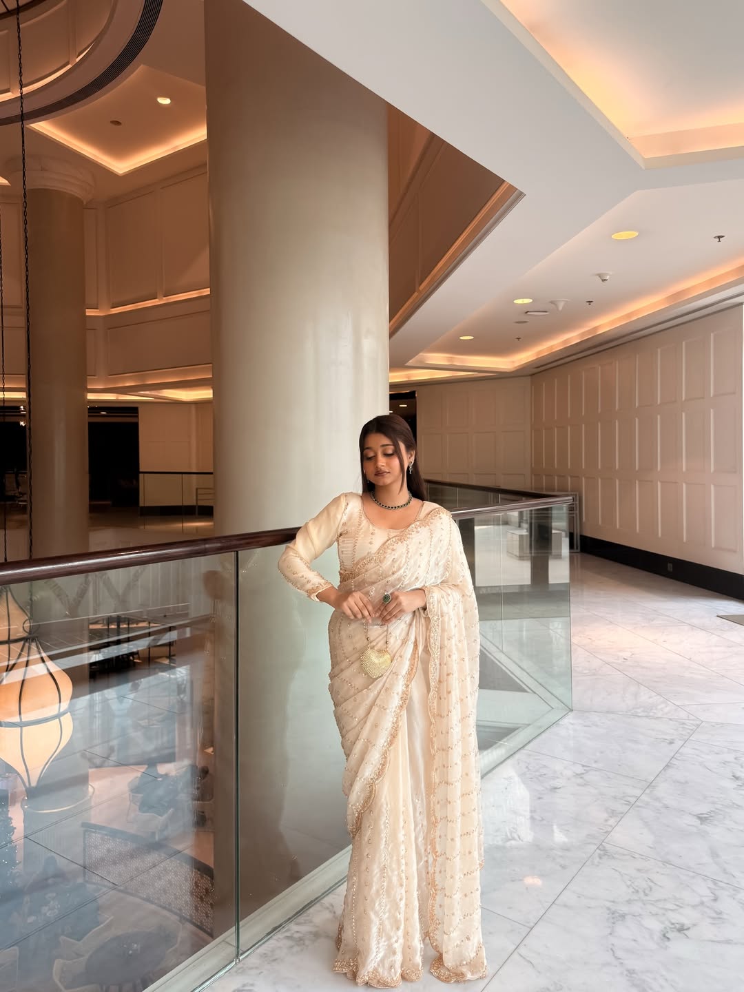 ROYAL PARTY WEAR PURE SPACE SILK SAREE WITH ORIGINAL GOLD BEADS WORK 👑✨