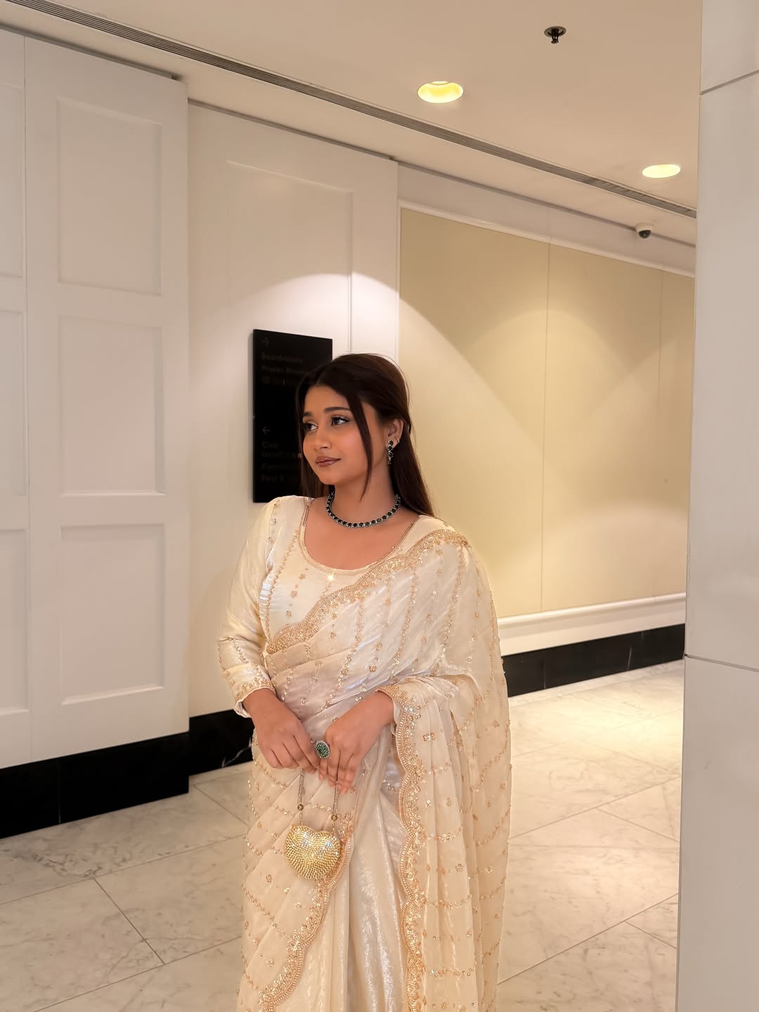 ROYAL PARTY WEAR PURE SPACE SILK SAREE WITH ORIGINAL GOLD BEADS WORK 👑✨