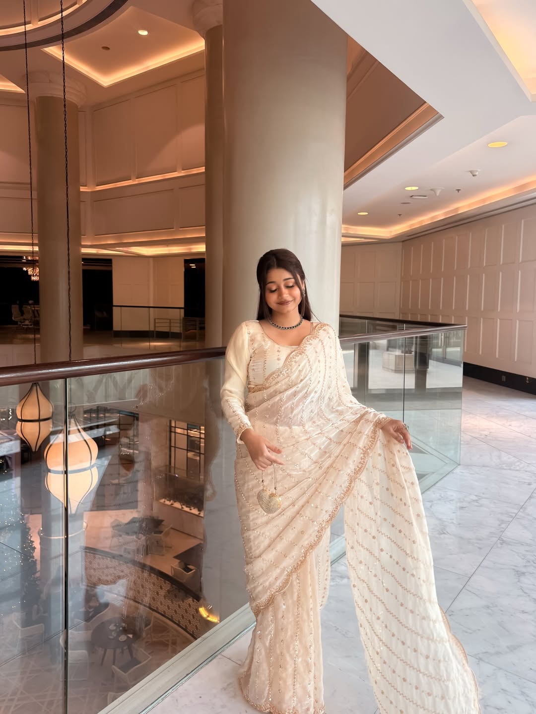 ROYAL PARTY WEAR PURE SPACE SILK SAREE WITH ORIGINAL GOLD BEADS WORK 👑✨