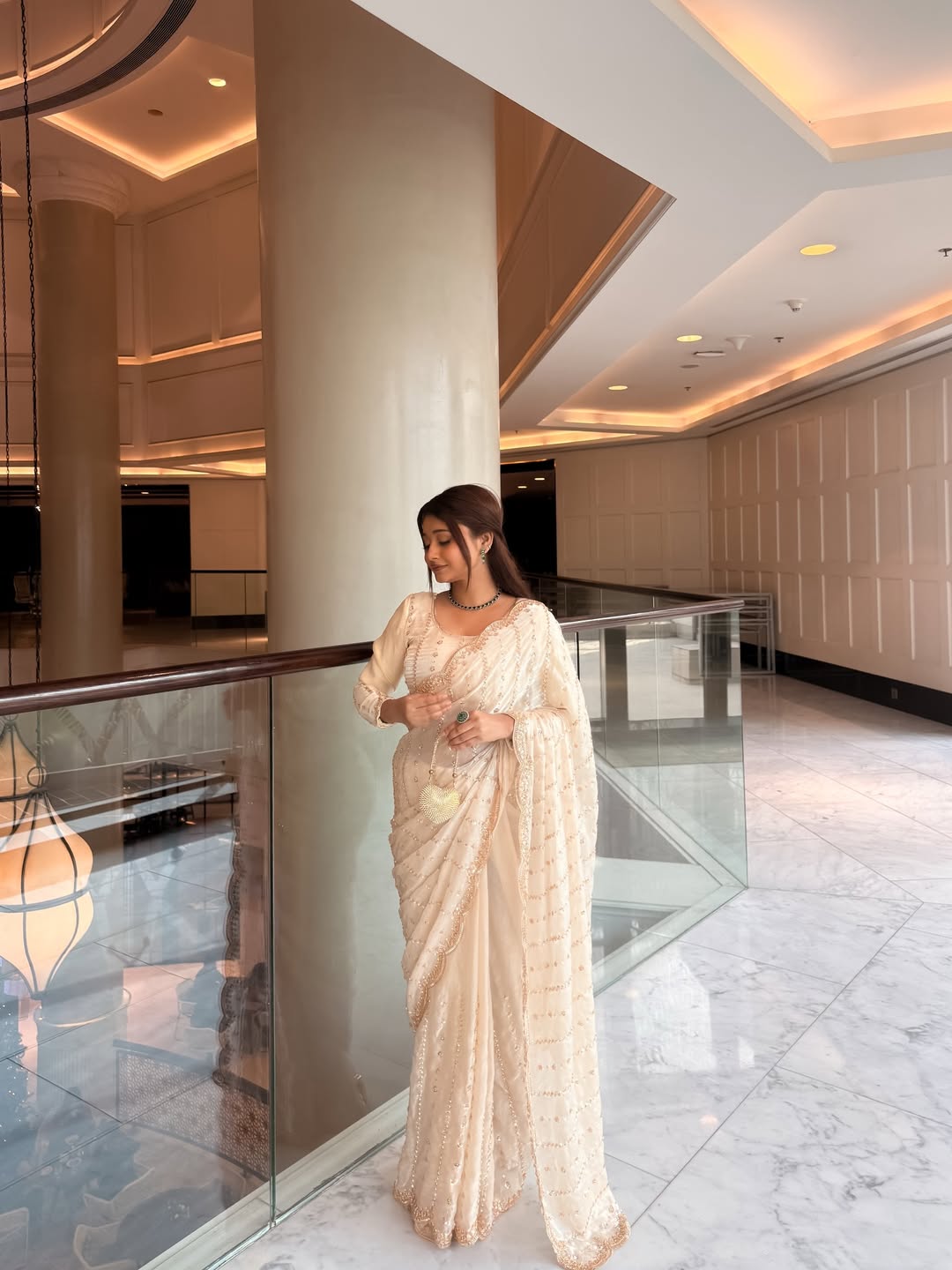 ROYAL PARTY WEAR PURE SPACE SILK SAREE WITH ORIGINAL GOLD BEADS WORK 👑✨
