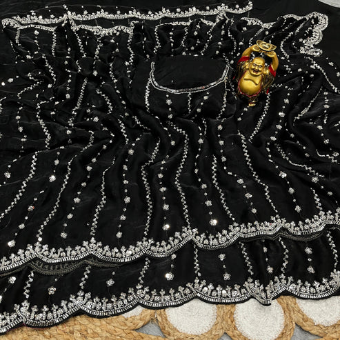 Glamorous Space Silk Saree with Handcrafted Beads Work