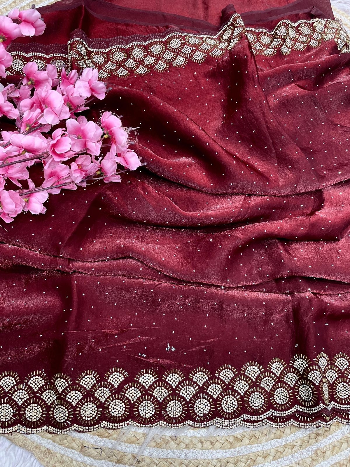 Space Silk Saree with Original Jarkhan Diamond Work Saree
