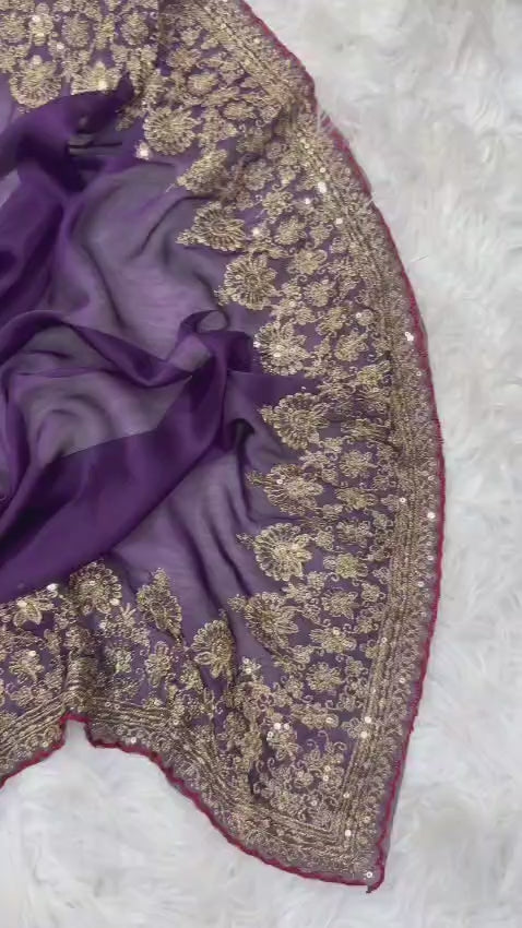 Premium Soft Rangoli Silk Saree With Sequin & Zari Embroidery