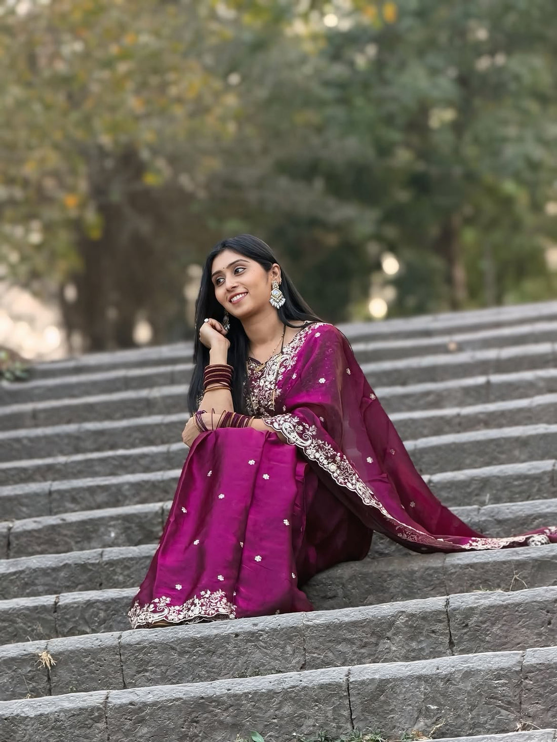 Fendy Wine Color Satin Saree with 3mm Sequin Embroidery