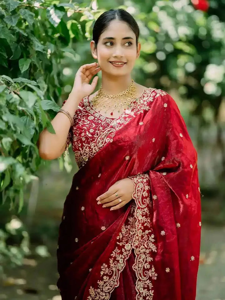 Fendy Marron Color Satin Saree with 3mm Sequin Embroidery
