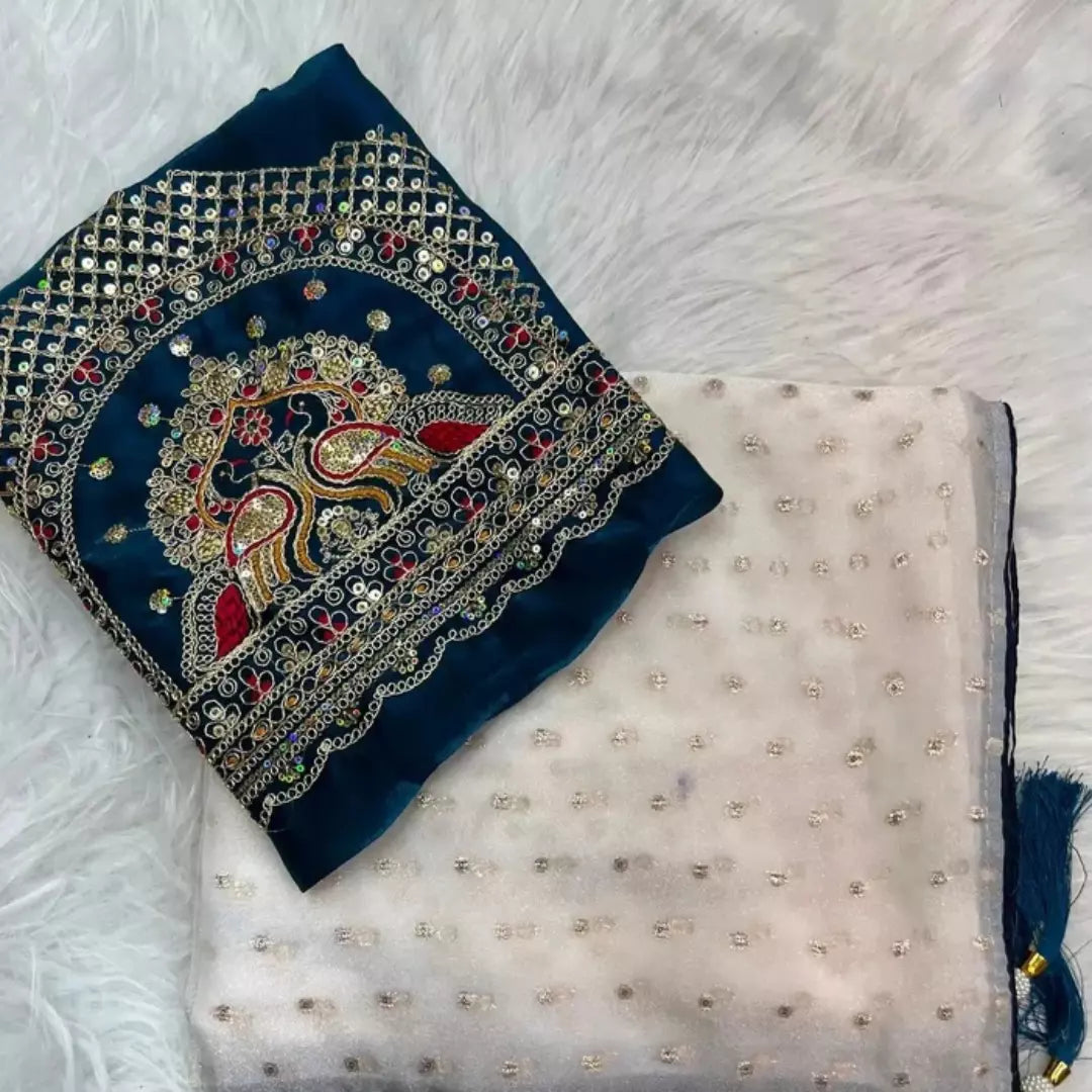 Premium NC Moss Designer Saree With Work
